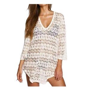 Jordan Taylor Swim Cover Up Women Large Tunic Ivory Lace Pullover 3/4 Sleeves